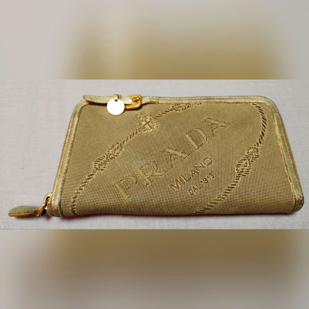 Prada Gold Fabric Long zip around wallet